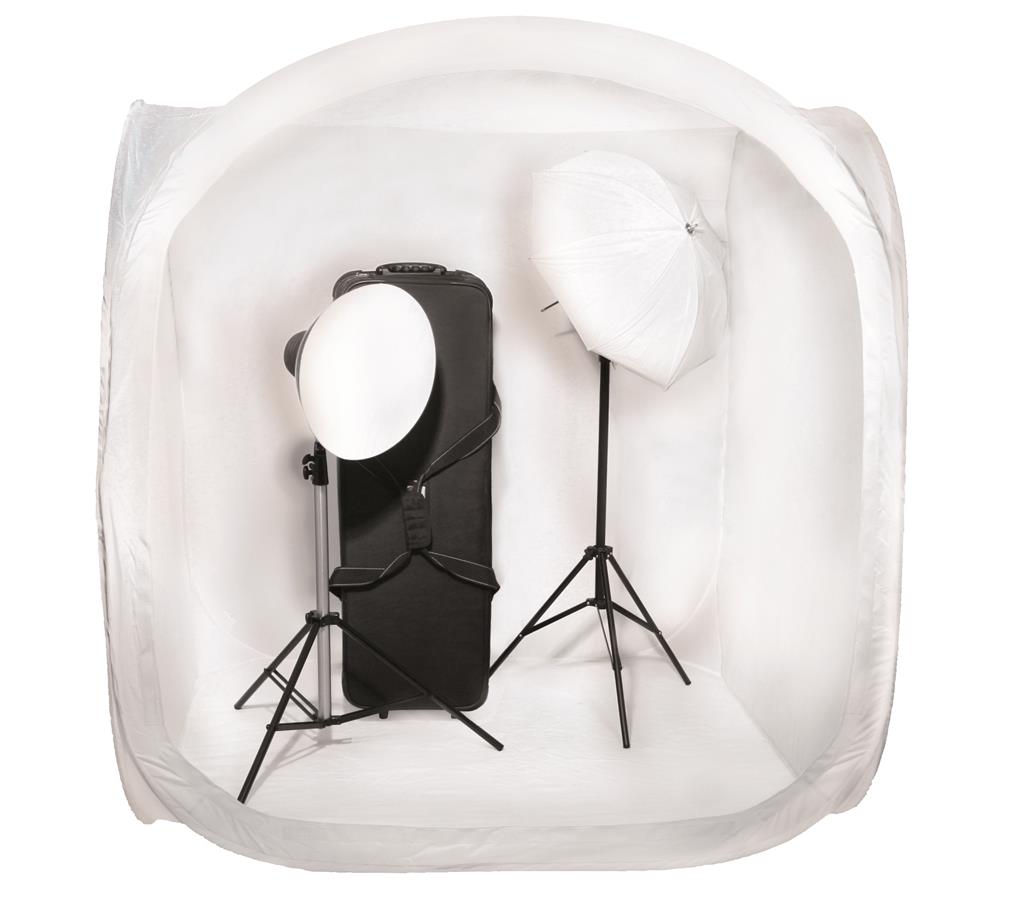 Aufnahmebox faltbar 150x150cm weiß +4 Hintergründe